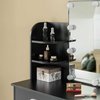 Basicwise Black Modern Wooden Vanity Dressing Table With Two Drawers, Led Mirror and Stool QI004268L.BK